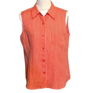 Liz Sport Top Linen Sleeveless Striped Petite L Casual  Office Summer Vacation
